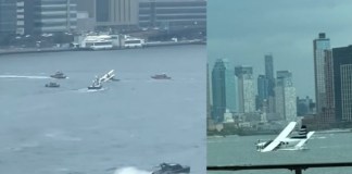 Aterrizaje forzoso de hidroavión en río de Nueva York deja dos heridos leves Aterrizaje forzoso de hidroavión en río de Nueva York deja dos heridos leves. Foto La Hora: RR.SS.