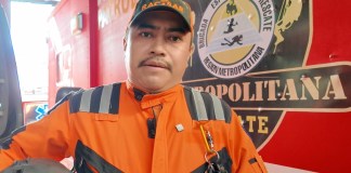El Galonista II Rogel Mazariegos, integrante de la Sección Aérea de Rescate del Cuerpo Voluntario de Bomberos de Guatemala. Foto La Hora: CVB.