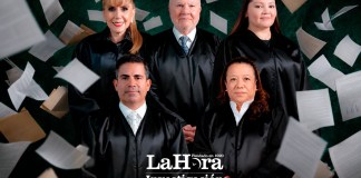 Los magistrados titulares de la Corte de Constitucionalidad Dina Ochoa, Roberto Molina Barreto y Julia Rivera, junto a los magistrados suplentes Luis Fernando Bermejo y Claudia Paniagua. Diseño La Hora: Jesús Ríos.