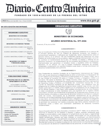 Acuerdo Ministerial 377-2026 del Ministerio de Econom&iacute;a