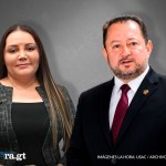 La magistrada Julia Rivera y el rector Walter Mazariegos