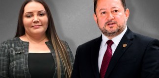 La magistrada Julia Rivera y el rector Walter Mazariegos