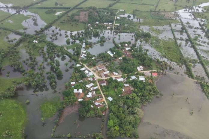 Inundación registrada en el caserío El Rosario, municipio de Chahal, Alta Verapaz. Foto La Hora: Conred