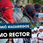 La jornada en la que Walter Mazariegos se impuso nuevamente como rector, pese al finiquito o el fraude. Con manifestación de grupos estudiantiles en contra y aquellos a favor de él. Foto La Hora: José Orozco