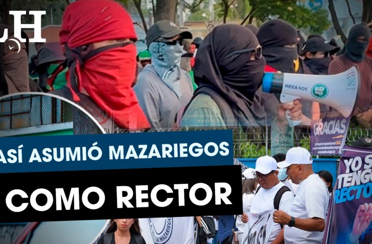 La jornada en la que Walter Mazariegos se impuso nuevamente como rector, pese al finiquito o el fraude. Con manifestación de grupos estudiantiles en contra y aquellos a favor de él. Foto La Hora: José Orozco