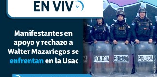 En vivo: llegan antimotines, tensión en la Usac entre grupos de manifestantes en rechazo y en apoyo a Walter Mazariegos Antimotines en la Usac