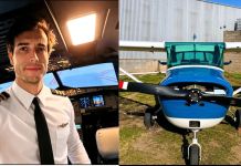 Bertazzo se quitó sus auriculares, acomodó sus cosas, desabrochó su cinturón y sin mediar más palabras abrió la puerta y se arrojó del avión Cessna 150. Foto La Hora: redes sociales