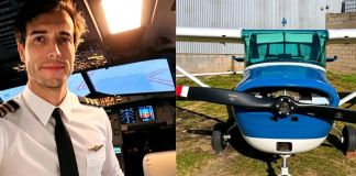 Bertazzo se quitó sus auriculares, acomodó sus cosas, desabrochó su cinturón y sin mediar más palabras abrió la puerta y se arrojó del avión Cessna 150. Foto La Hora: redes sociales