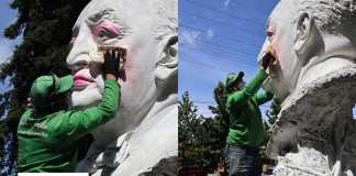 Vandalizan monumento de Miguel Ángel Asturias; municipalidad de San Lucas investigará los hechos Daños al busto del premio Nobel de Literatura, Miguel Ángel Asturias, fueron reportados por la municipalidad de San Lucas Sacatepéquez, Sacatepéquez. Foto: Cortesía Municipalidad