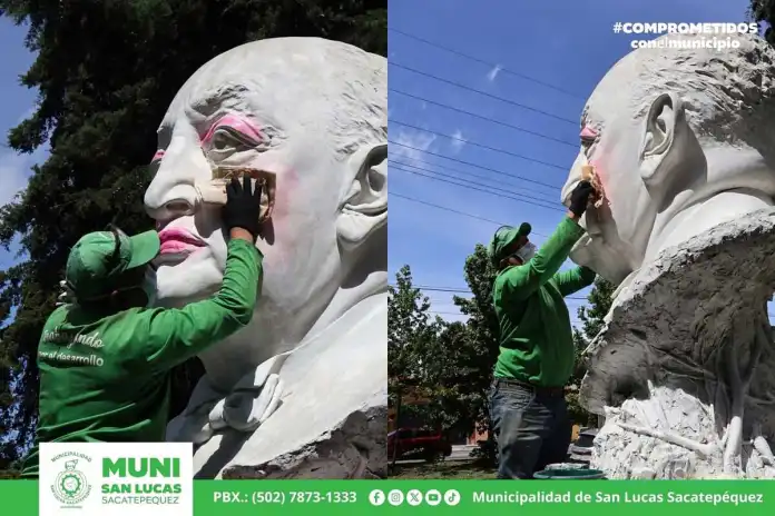 bustomiguelangel Daños al busto del premio Nobel de Literatura, Miguel Ángel Asturias, fueron reportados por la municipalidad de San Lucas Sacatepéquez, Sacatepéquez. Foto: Cortesía Municipalidad