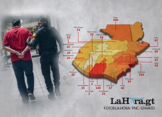 Mapa de Guatemala y las cifras de capturas de personas que portan armas de fuego ilegales.