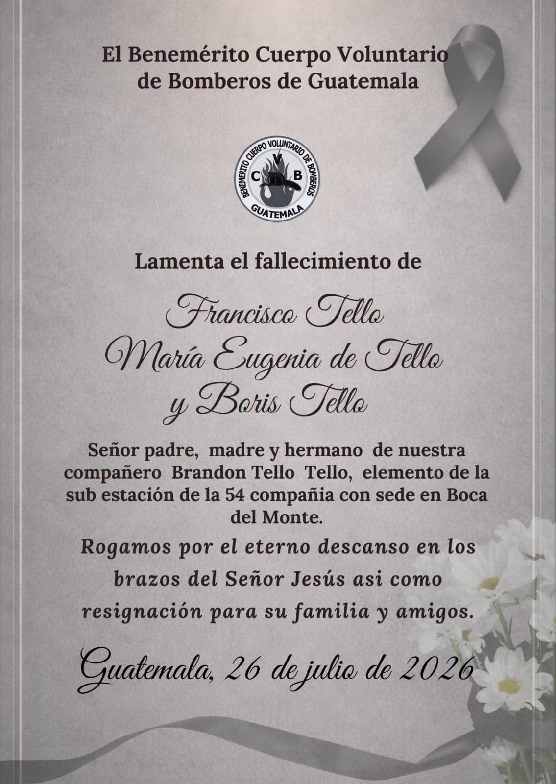 Así se solidarizaron los Bomberos Voluntarios con su compañero que perdió a sus padres y hermano en la masacre de Boca del Monte.