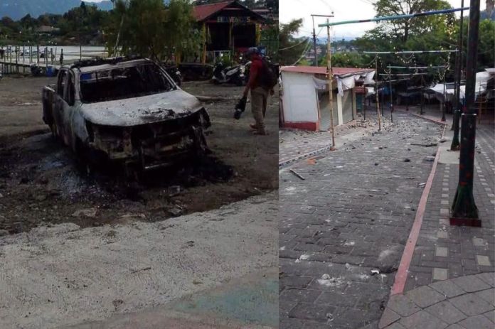 Santiago Atitlán Sololá Disturbios Tras los disturbios, medios locales reportaron daños al patrimonio y vehículos incendiados. Foto La Hora: Nota Informativa