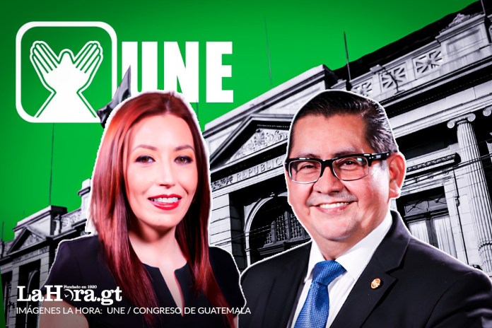El jefe y subjefa del bloque UNE, José Inés Castillo, y Teresita De León, buscarán interpelar a los 14 ministros del gobierno de Arévalo. Arte: La Hora