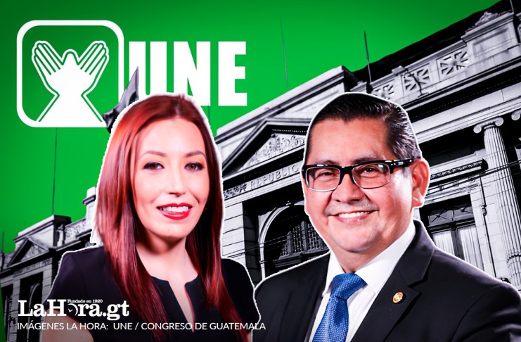 El jefe y subjefa del bloque UNE, José Inés Castillo, y Teresita De León, buscarán interpelar a los 14 ministros del gobierno de Arévalo. Arte: La Hora