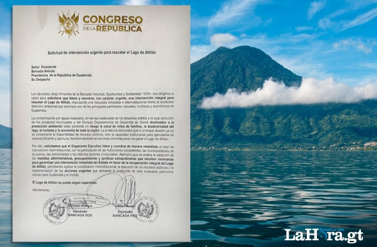 Los diputados de la bancada VOS piden al presidente de la República más acciones para el rescate del lago de Atitlán. Arte: La Hora / Francisco Altan