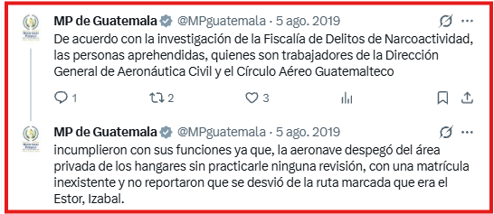 Así informaba el MP sobre el caso en el que se señaló a Oscar Adolfo Méndez Muñoz, en agosto de 2019.