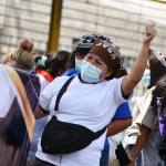 En el plantón a favor de Walter Mazariegos este miércoles, varios de los presuntos trabajadores se cubrían el rostro.