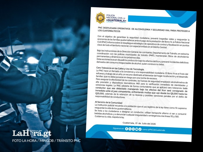 pnc bono 14 seguridad vial Las autoridades de velar por la seguridad vial y ciudadana trabajarán en conjunto para realizar los operativos de alcoholemia de forma sorpresiva.