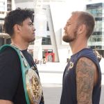 El boxeador guatemalteco Lester Martínez y el croata Luka Plantic. Foto La Hora: ProBoxTV.