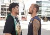 El boxeador guatemalteco Lester Martínez y el croata Luka Plantic. Foto La Hora: ProBoxTV.