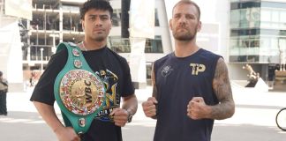 Lester Martínez vs. Luka Plantic: fecha, hora y dónde ver la pelea por el título interino del CMB Lester Martínez y Luka Plantic protagonizaron su primer cara a cara en Los Ángeles, previo al combate. Foto La Hora: ProBoxTV.