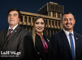 Teódulo Cifuentes, expresidente de la Corte Suprema de Justicia; Claudia Paredes, actual presidenta del Organismo Judicial y de la CSJ; y Emanuel Castañeda, secretario de la Corte.
