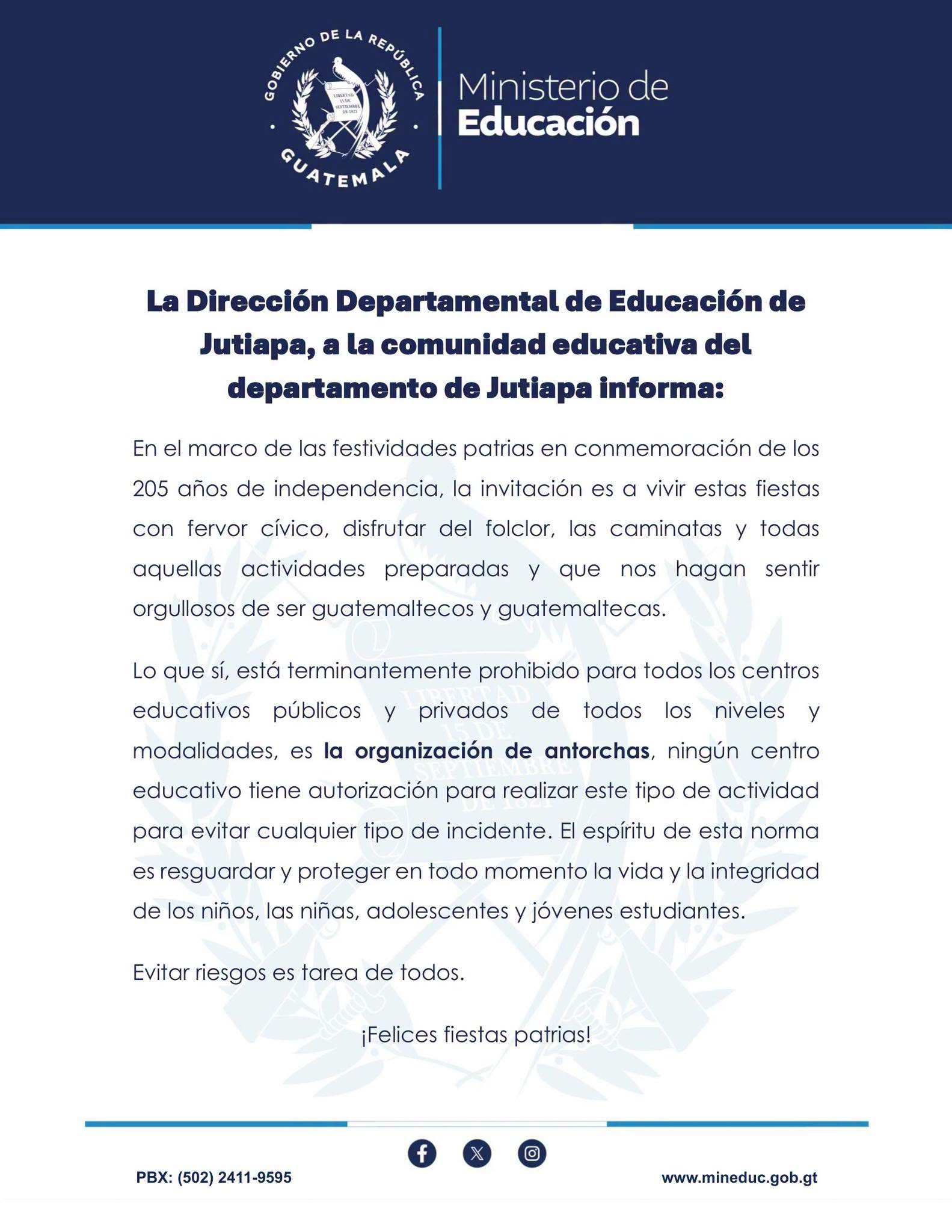 Comunicado de la Dirección Departamental de Jutiapa. Foto La Hora. Dideduc Jutiapa