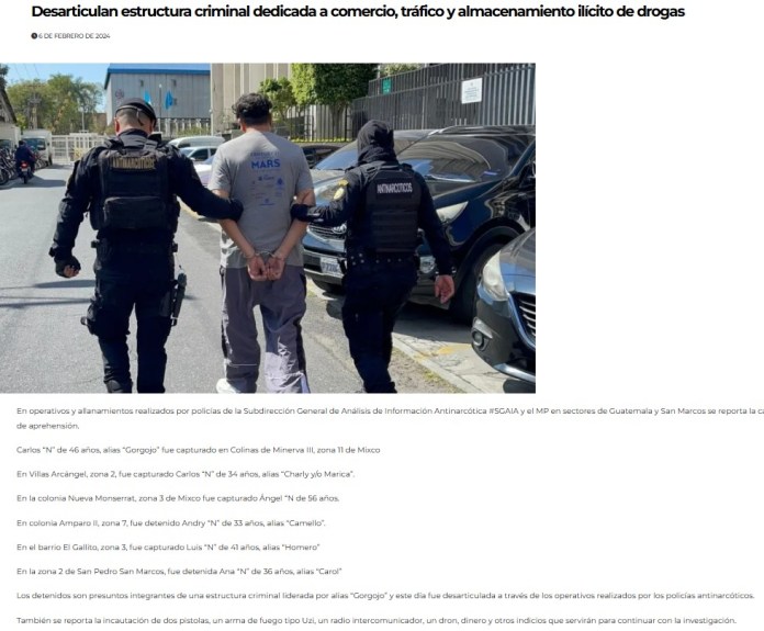 Banda criminal dedicada al tráfico de drogas. Foto La Hora: PNC.