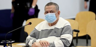 Fotografía de archivo del exmilitar y exviceministro de Seguridad Pública Inocente Montano durante el juicio en España donde fue condenado en 2020 a 133 años de prisión por los asesinatos de cinco jesuitas españoles en 1989, entre ellos Ignacio Ellacuría. Foto La Hora: EFE/Kiko Huesca