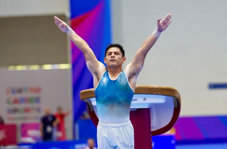Gimnasta Jorge Vega tras su participación de salto en la gimnasia artística. Foto La Hora: COG