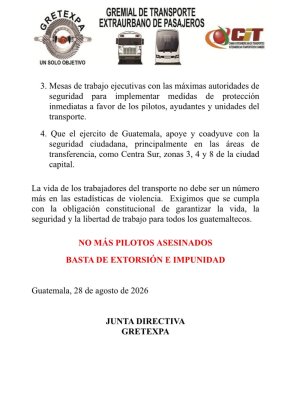 Comunicado de la Gremial de Transporte Extraurbano de Pasajeros. Foto La Hora: Gretexpa