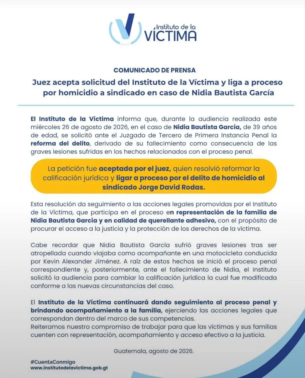 Comunicado del Instituto de la Víctima. Foto La Hora: IDV