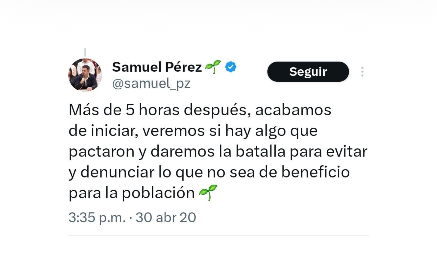 Una de las publicaciones del diputado Samuel Pérez que usó Allan Rodriguez para defender que el antejuicio en su contra era político. Foto La Hora: La Hora.