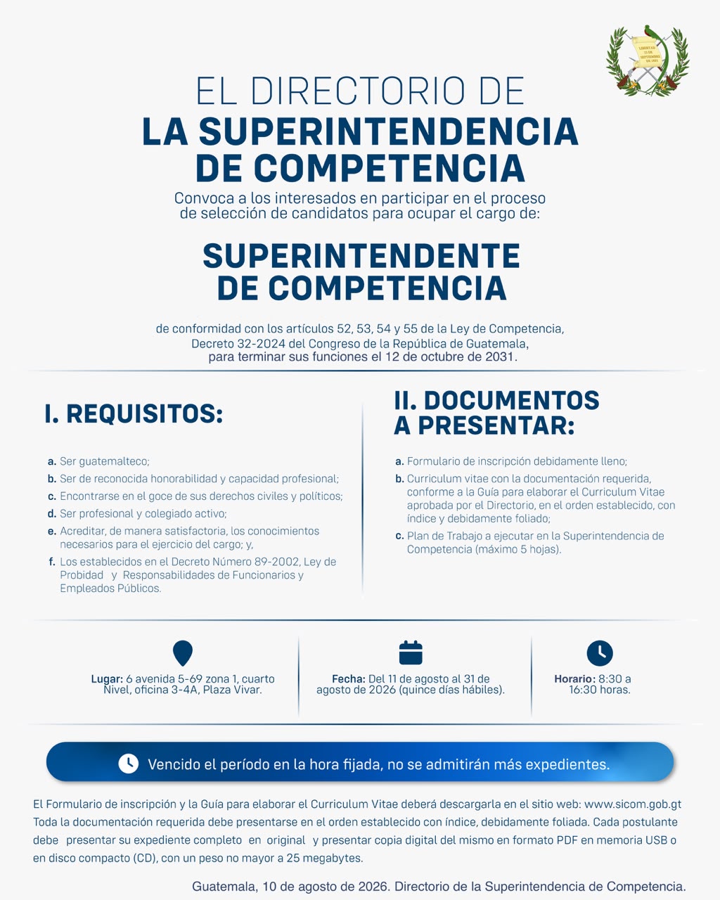La SiCom puso a disposición este lunes los requisitos para que los interesados puedan optar al cargo de Superintendente de Competencia. Foto La Hora: SiCom.