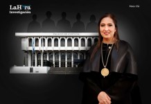 La presidenta de la Corte Suprema de Justicia y del Organismo Judicial, Claudia Paredes, durante una actividad institucional. La Hora investigó una llamada en la que se negocia una plaza dentro del OJ a cambio de dinero y se mencionan recomendaciones políticas.