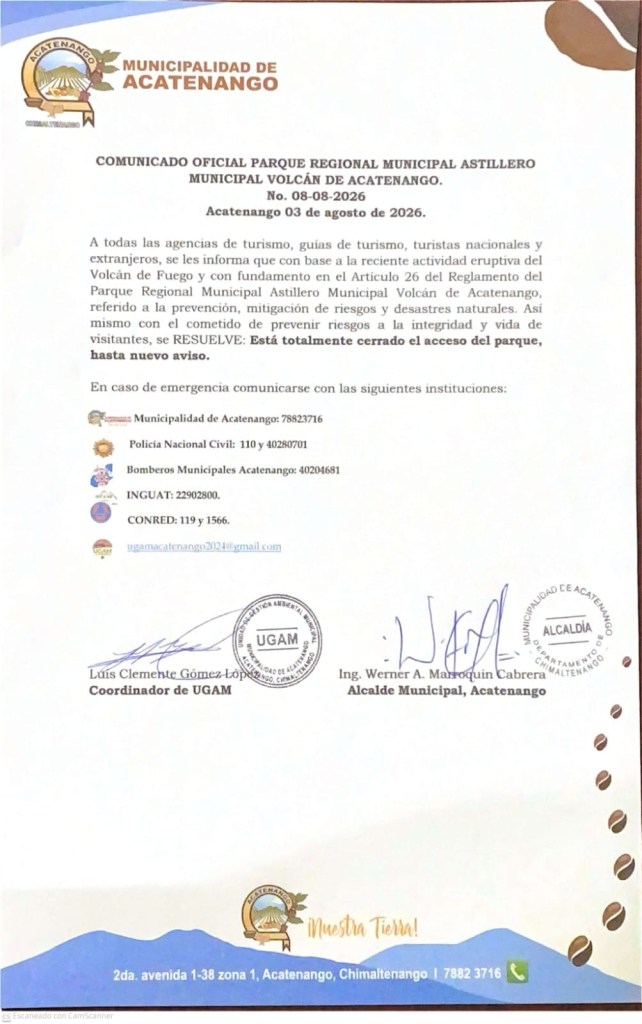 Comunicado de la Municipalidad de Acatenango. Foto La Hora: Municipalidad de Acatenango.