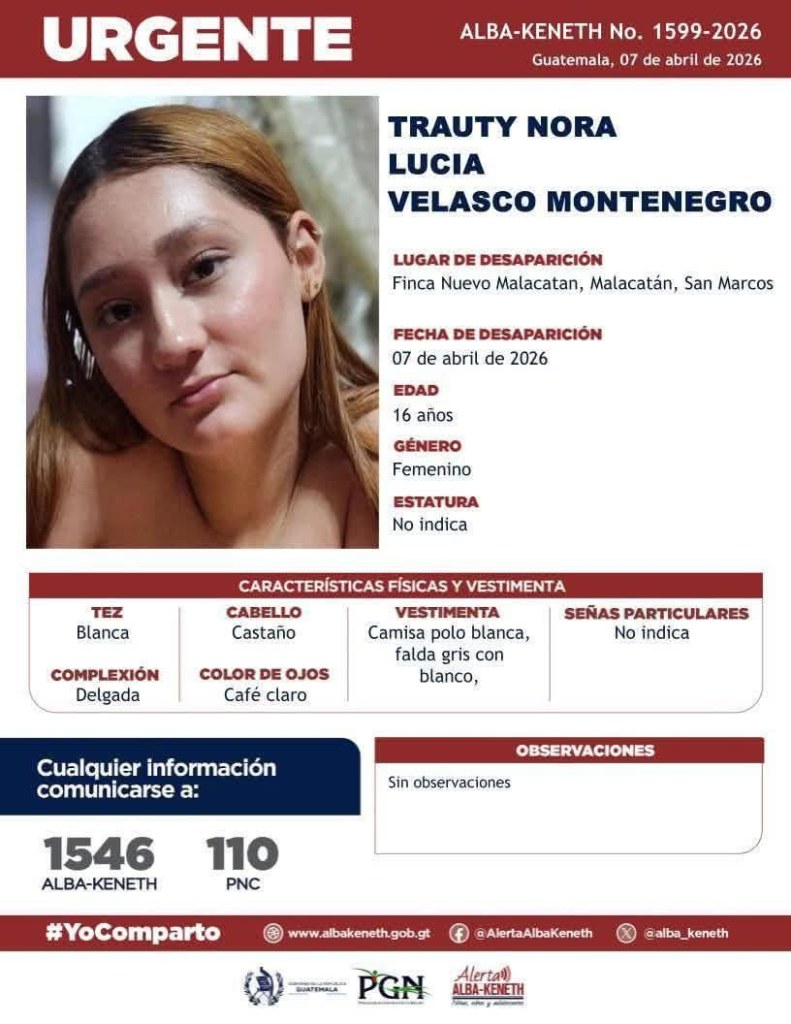 Alerta Alba-Kennet activada para localizar a Trauty Velasco. Foto La Hora: Alerta Alba-Kennet