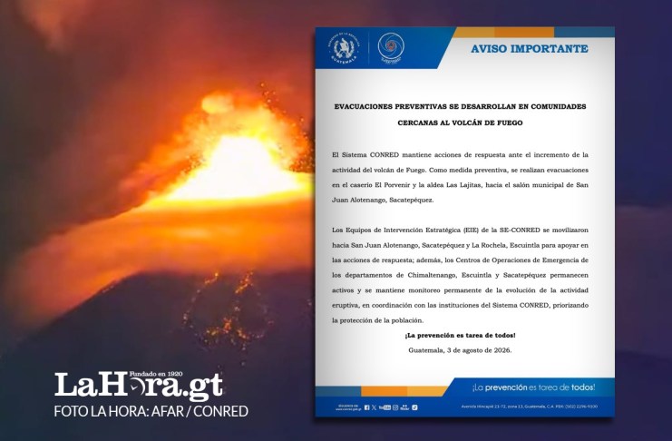 Autoridades iniciaron evacuaciones preventivas ante intensa actividad del Volcán de Fuego. Foto La Hora: Alejandro Ramírez