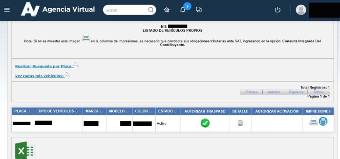 lista de vehículo