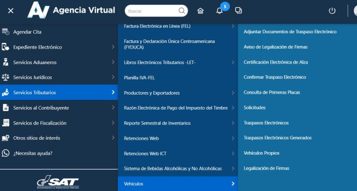 seleccionar opciones en la agencia virtual de la SAT