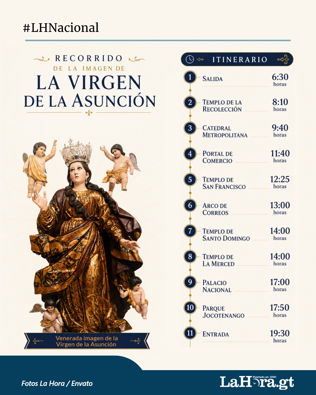 Este será el recorrido de la imagen de la Virgen de la Asunción este sábado. Foto La Hora: Alejandro Ramírez