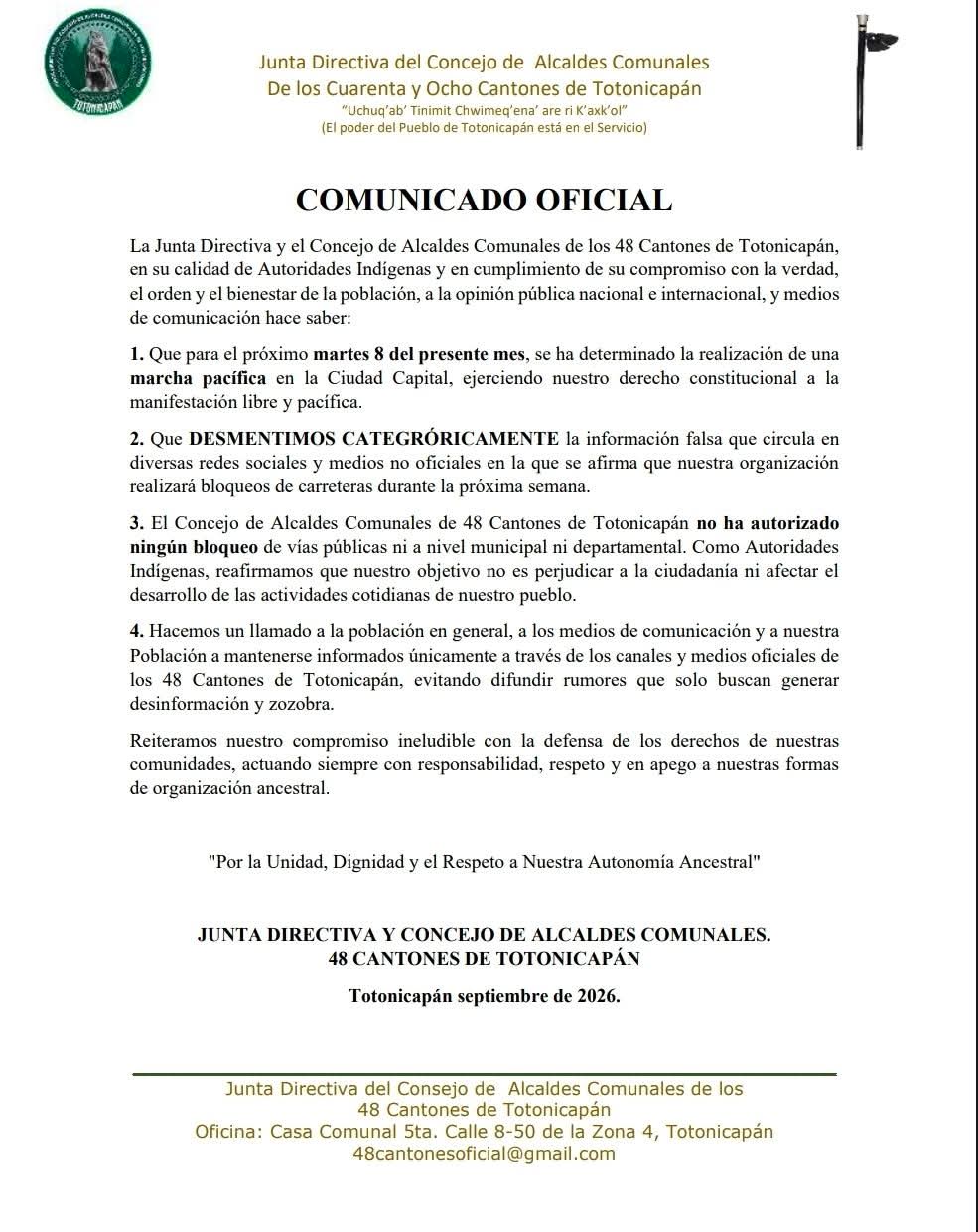 Comunicado de 48 Cantones de Totonicapán: Foto La Hora: FB 48 Cantones