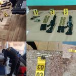 Armas de fuego vinculadas a estructura criminal Los Tambora localizadas en Sanarate. Foto La Hora: PNC