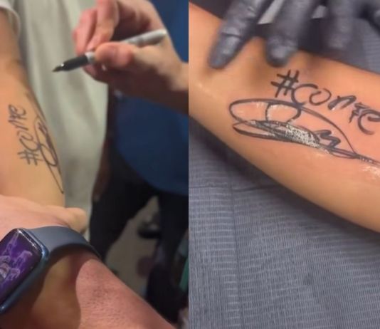 Fan de Lester Martínez se tatúa su firma. Foto La Hora: ProBoxTV.