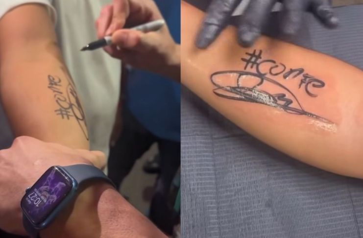 “#Confe”: la firma de Lester Martínez que terminó convertida en un tatuaje Fan de Lester Martínez se tatúa su firma. Foto La Hora: ProBoxTV.