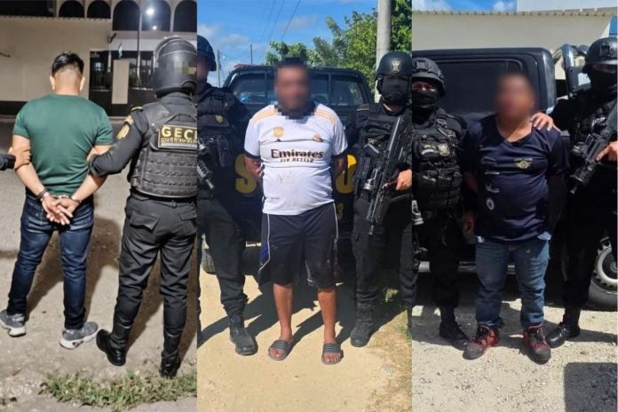 PNC captura a tres presuntos integrantes de “Los Cazadores” durante allanamientos en Petén. Foto La Hora: PNC.