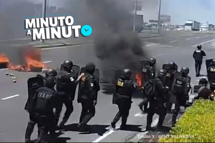 Bloqueos San Vicente Pacaya El bloqueo en el km. 37 de la ruta CA-9 Sur, en San Vicente Pacaya, Escuintla, fue liberado tras la intervención de antimotines de la PNC.
