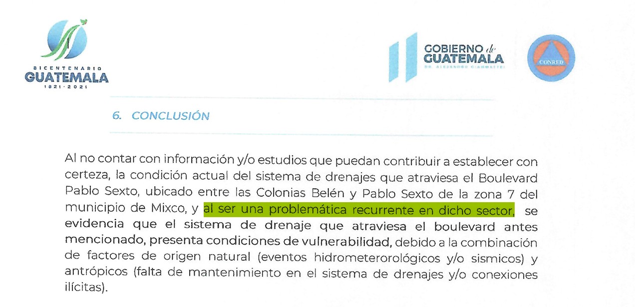En el informe de Conred explícitamente describe que es un problema recurrente en el sector. Foto La Hora: Informe Conred