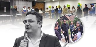 La respuesta de Reneé Elgueta, representante de Raíces, a Samuel Pérez sobre lo que ocurrió en la asamblea de Quetzaltenango. Diseño La Hora: Francisco Altán